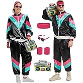 80s 90s Tracksuit for Men Women Retro Hip Hop Outfit Track Suit Windbreaker Set for Couples Costume