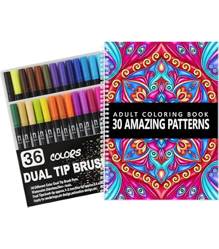 Suroret Mandala Coloring Book Set – 30 Patterns With 36 Dual-Tip Markers, Spiral Bound For Adults, Stress Relief - View #5