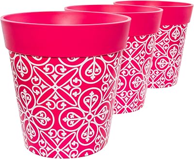 Hum Flowerpots 22cm Set of 3 Pink Maroc Plastic Plant Pots Indoor Outdoor