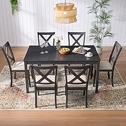 AMERLIFE 7-Piece Farmhouse Dining Table Set with 6