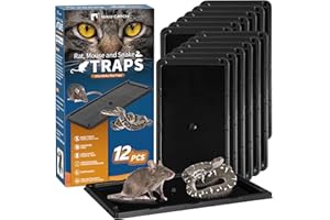 LULUCATCH Sticky Mouse Trap, 12 Pack Large Glue Traps, Pre-Baited Heavy Duty Non-Toxic Bulk Glue Boards Mouse Traps Indoor for Mice, Snakes, Rat, Insects, Cockroaches & Spiders, Pet Safe Easy to Use