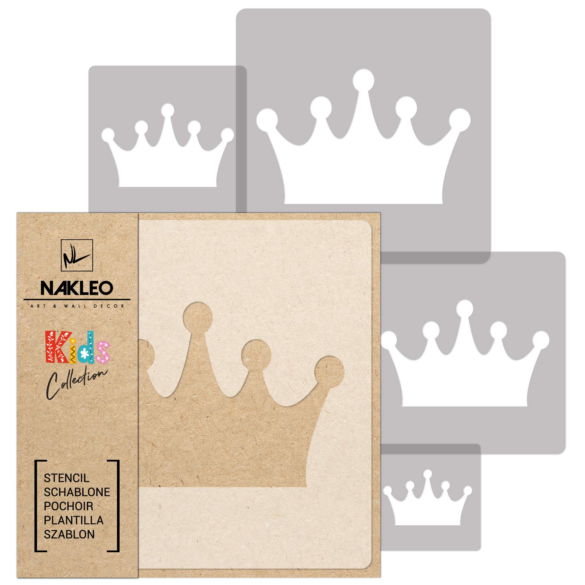 NAKLEO Painting Stencils Set for Nursery Room, 5 Pcs Templates 9x9 to 34x34cm Crown Princess Queen, Plastic and Reusable Drawing Stencils, Decor, Craft DIY Wall Furniture