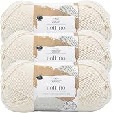 Lion Brand Yarn, Two of Wands Cottino Yarn, Goose Down, Cream, 3 Pack | Cotton Merino Wool Blend Yarn for Knitting, Crochet, Crafts, DK Weight Fiber for Baby Blankets, Soft Shawls, Light Sweaters