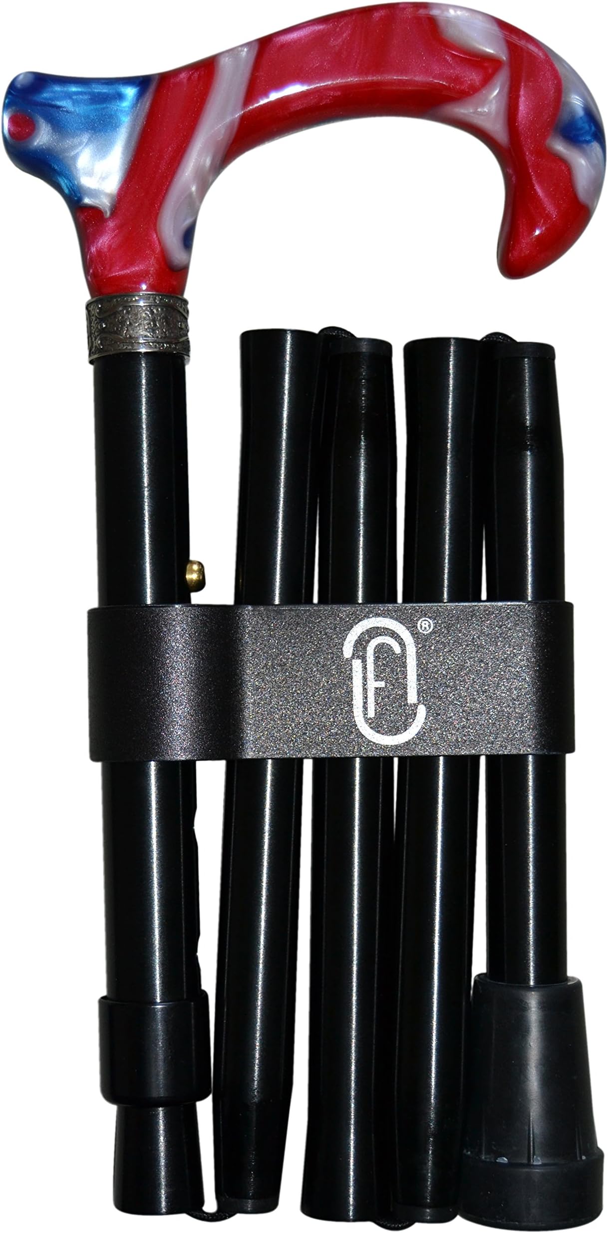 Finna 49382 A Flag White, Blue and Red Folding Walking Stick and Aluminium Adjustable Black