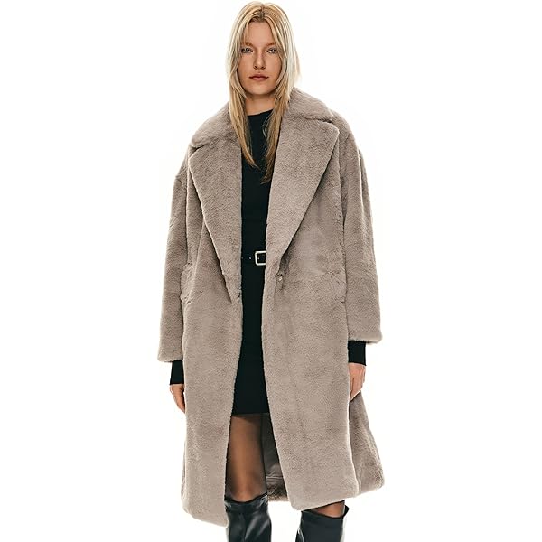 Dikoaina Women's Solid Color Shaggy Faux Fur Coat Jacket at Amazon