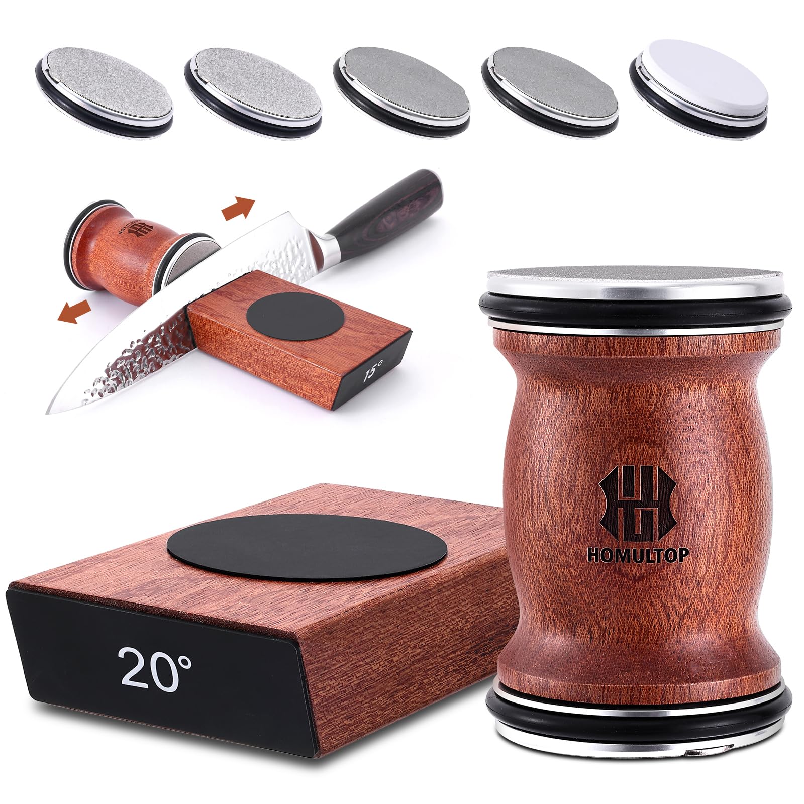 Photo 1 of Rolling Knife Sharpener Kit, Kitchen Knife Sharpener with Replaceable Discs Diamond & Ceramic Knife Sharpeners Roller, Magnetic Knife Sharpening Kit with 15 & 20 Degree Base, Afilador De Cuchillos