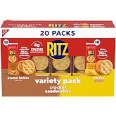 RITZ Peanut Butter &amp; Cheese Sandwich Crackers Variety Pack, 20 Snack Packs | Lunch Snacks, 6 Cracker Sandwiches Per Pack, Individually Wrapped