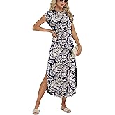 HiMONE Beach Vacation Dresses for Women 2025 Sundress Cap Sleeves Casual Maxi Beach Dress with Pockets XS-2XL