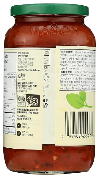 365 BY WHOLE FOODS MARKET, ORGANIC ITALIAN HERB PASTA SAUCE, 25 OUNCE