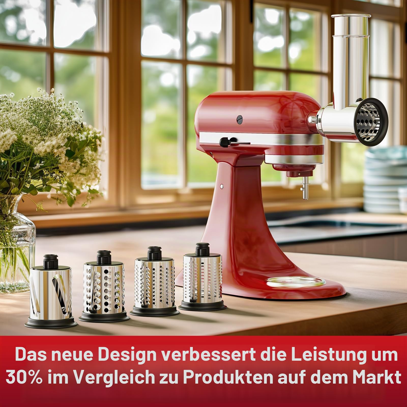 GVODE Edelstahl-Hobel-Shredder-Aufsatz für KitchenAid Mixer, Gemüseschneider für KitchenAid Zubehör mit 4 Edelstahlklingen, spülmaschinenfest (Silber) 4