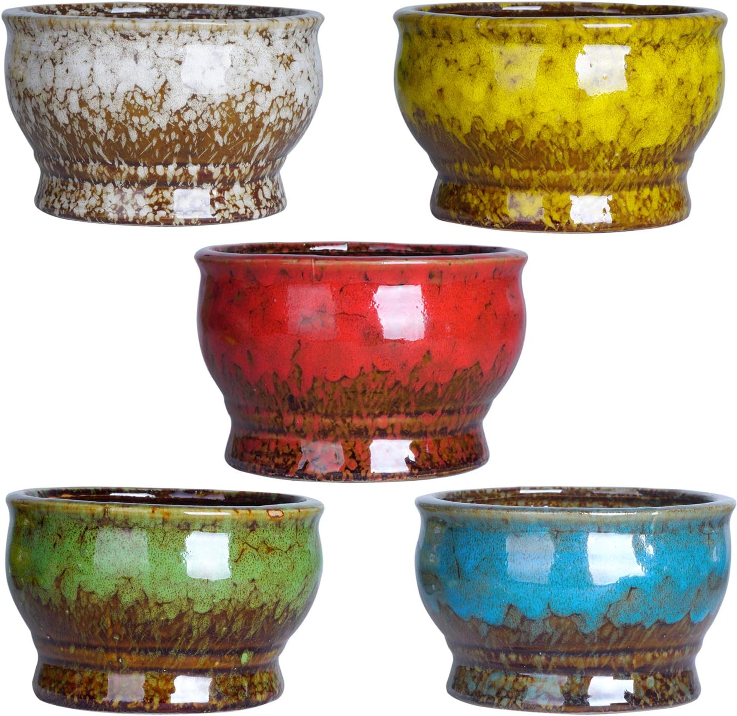 ARTKETTY Succulent Plant Pots, Ceramic Cactus Plant Pots with Drainage Pack of 5 - Image 3