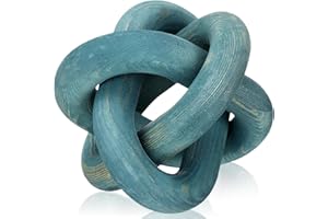 Yalikop 3 Link Wood Knot Decor - Hand Carved Coffee Table Decoration, Boho Chain Link Decor, Modern Shelf, Rustic Objects for Home Living Room Bedroom(Blue)