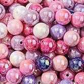 ANCADN 16mm Acrylic Beads 100pcs Ab Pink&Purple Bead Chunk Bubblegum Beads for Pens for Necklace Jewelry Bracelets DIY Crafts Making (White&Purple&Pink)
