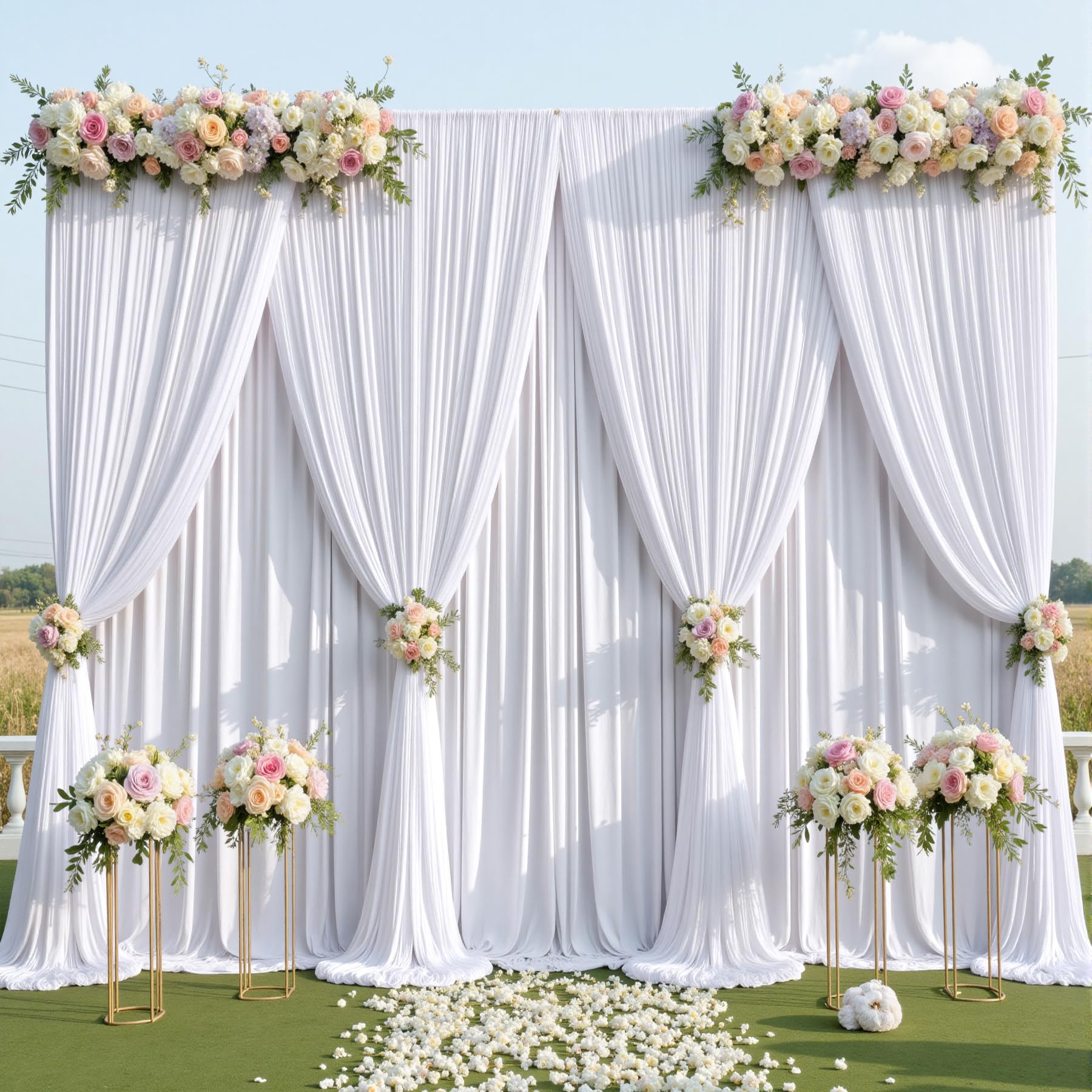 Photo 1 of 12ft x 10ft Wrinkle Free White Backdrop Curtains for Parties, Silky White Photo Backdrop Drapes 12FT Long Back Drop Cloth for Wedding Birthday Photography Background Decor