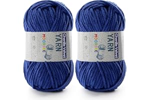 MOOASKE 2 Pac Chenille Yarn for Crocheting - Blanket Yarn for Crocheting - Fluffy Yarn for Crochet, Baby Yarn for Crocheting Soft Blankets Weight Per Roll 50g/1.76oz, Length 60m/65yard (Dark Blue)