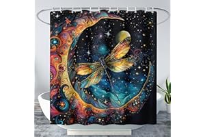 AILONEN Bohemian Dragonfly Shower Curtain Set,Moon Starry Galaxy Bathroom Decor for Kids Teens Girls Women,Dragonfly Waterproof Shower Curtain with Hooks,72" Wx78 H