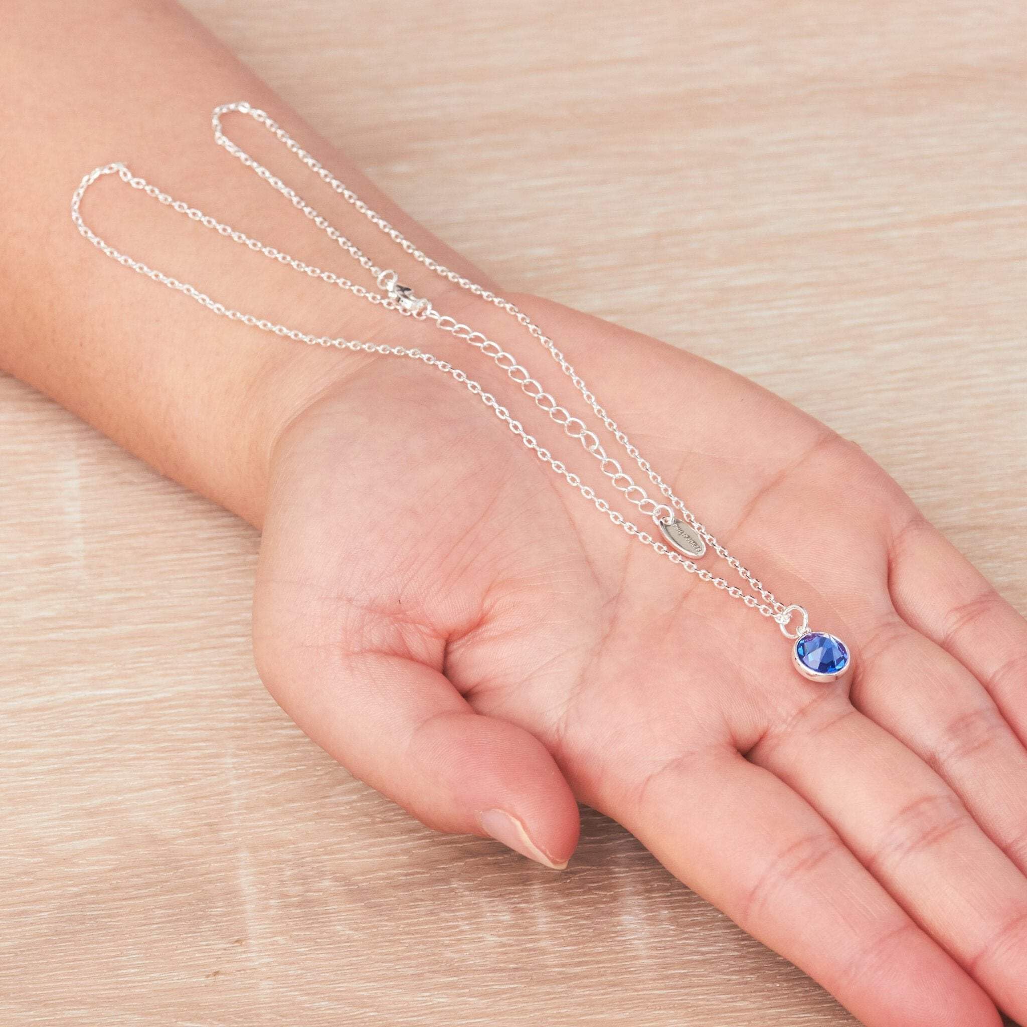 Philip Jones September (Sapphire) Birthstone Necklace Created with Zircondia® Crystals