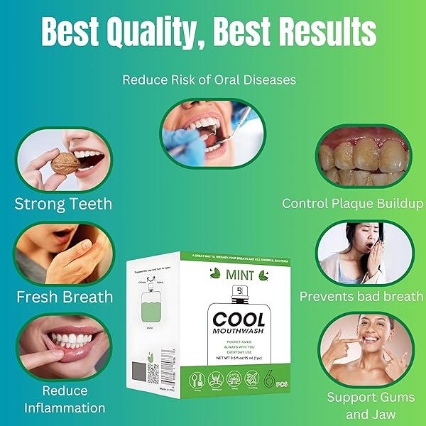 BEST BY TEST COOL MINT TRAVEL MOUTHWASH, ORAL CARE FRESH BREATH MOUTHWASH, WHITENING MOUTHWASH, ALCOHOL FREE MOUTH WASH, BAD BREATH TREATMENT FOR ADULTS, 0.5 FL OZ, PACK OF 6