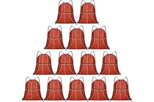 Grneric 14 Pcs Drawstring Bags Softball Baseball Basketball Football Goodie Favor Bags Cinch Candy Bag Sackpack for Sports Teams (Basketball)