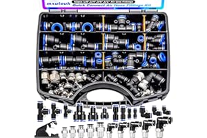 mxuteuk Quick Connect Air Hose Fittings Kit,1/8",1/4",3/8",1/2" Push to Connect Fitting,Air Line Quick Connect Fittings,Quick Release Pneumatic Kit (53PCS)