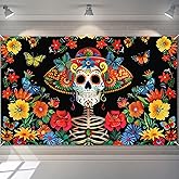 BlissYard Dia de los Muertos Banner 71x43 Inch Day of the Dead Decorations with Floral Sugar Skull and Butterfly Design for Mexican Halloween Party Wall Decor Indoor Outdoor