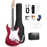 Tostar Electric Guitar Kit for Beginners with 39" Lightweight Body, Red | Rounded Matte Body, Rich Sound, SSH Pickups, 5 Way Switch, 1:18 Tuners, Vintage Tremolo Bridge, Complete Accessories Kit