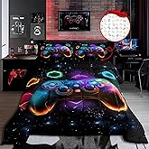 Erosebridal Game Consoles Boys Comforter Sets Twin Gamer Gifts,Gamer Twin Bedding Sets for Boys Space Glow Geometric Kids Comforter Set Red Green Blue Teal,Gaming Room Decor
