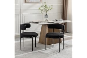 FORSALUND Boucle Dining Chairs Set of 2, Black Dining Chairs with Upholstered Seat and Round Back, Mid-Century Modern Kitchen Chairs for Dining Room, Restaurant