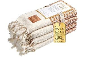 GOLD CASE HOME COLLECTION Gold CASE Turkish Hand Towels for Bathroom Set of 4 – 100% Cotton Bathroom Towels – Helen Kitchen Small Towel for Spa, Face, Tea & Dishcloth – Decorative Patterned Weave – Orange