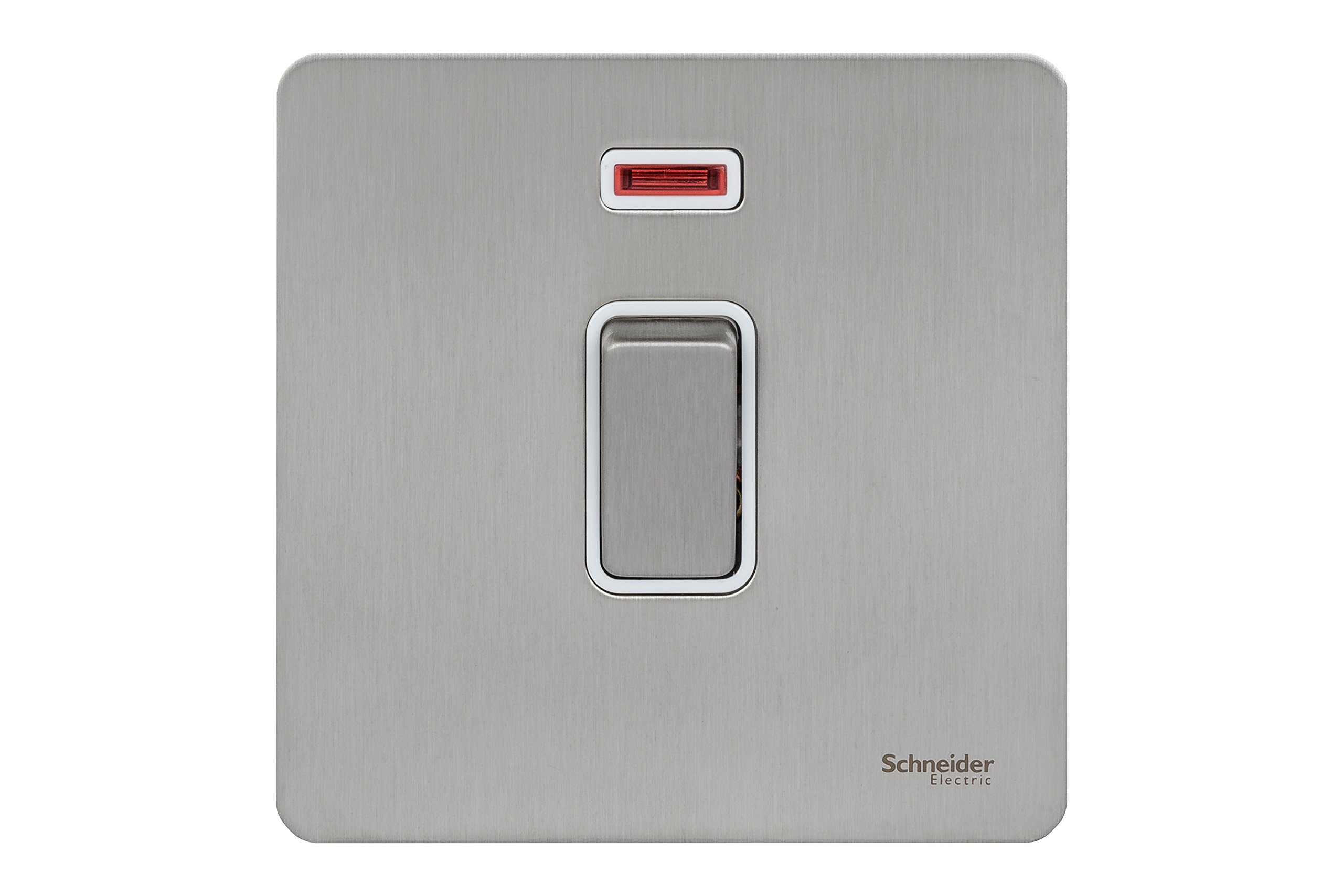 Schneider Electric Ultimate Screwless Flat Plate 20AX DP Switch with Neon Stainless Steel White Insert