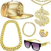 KFPPLXQ Hip Hop Costume Kit 8090s Halloween Rapper Outfits Accessories Fake Chains and Hats for Halloween Party Cosplay Props