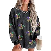 Yiulangde Women Sparkly Sequin Festival Sweatshirt Casual Crewneck Oversized Corduroy Sweater Long Sleeve Shirt Pullover Tops