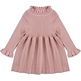 MniJiza Baby Girls Sweater Dress Toddler Long Sleeve Knit Dresses Little Girl Ribbed Knit Ruffle Clothes Fall Winter