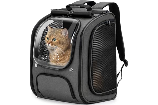 Pecute Bubble Cat Backpack for Kitten and Puppy,Grey | Breathable mesh, clear window, ideal for travel, hiking and outdoor wa