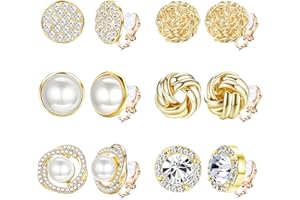 HAIAISO 6 Pairs Clip On Earrings Cubic Zirconia Pearl Knot Twist Clip On Earrings Non Pierced for Women Clip Earrings Set