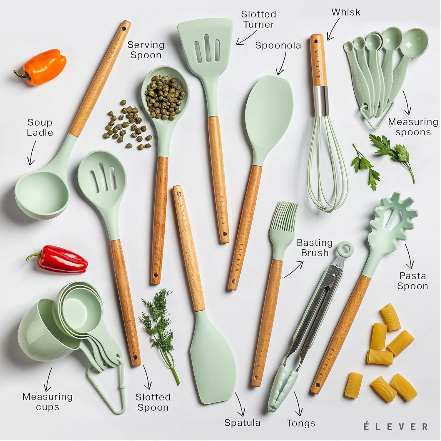 Silicone Kitchen Utensils Set - 20 Wooden Cooking Utensils Set. Silicone Heat Resistant Spatula Set, Kitchen Accessories, Serving Utensils for Cooking. Best Kitchen tools and Kitchen Gadgets for Home: Kitchen & Dining