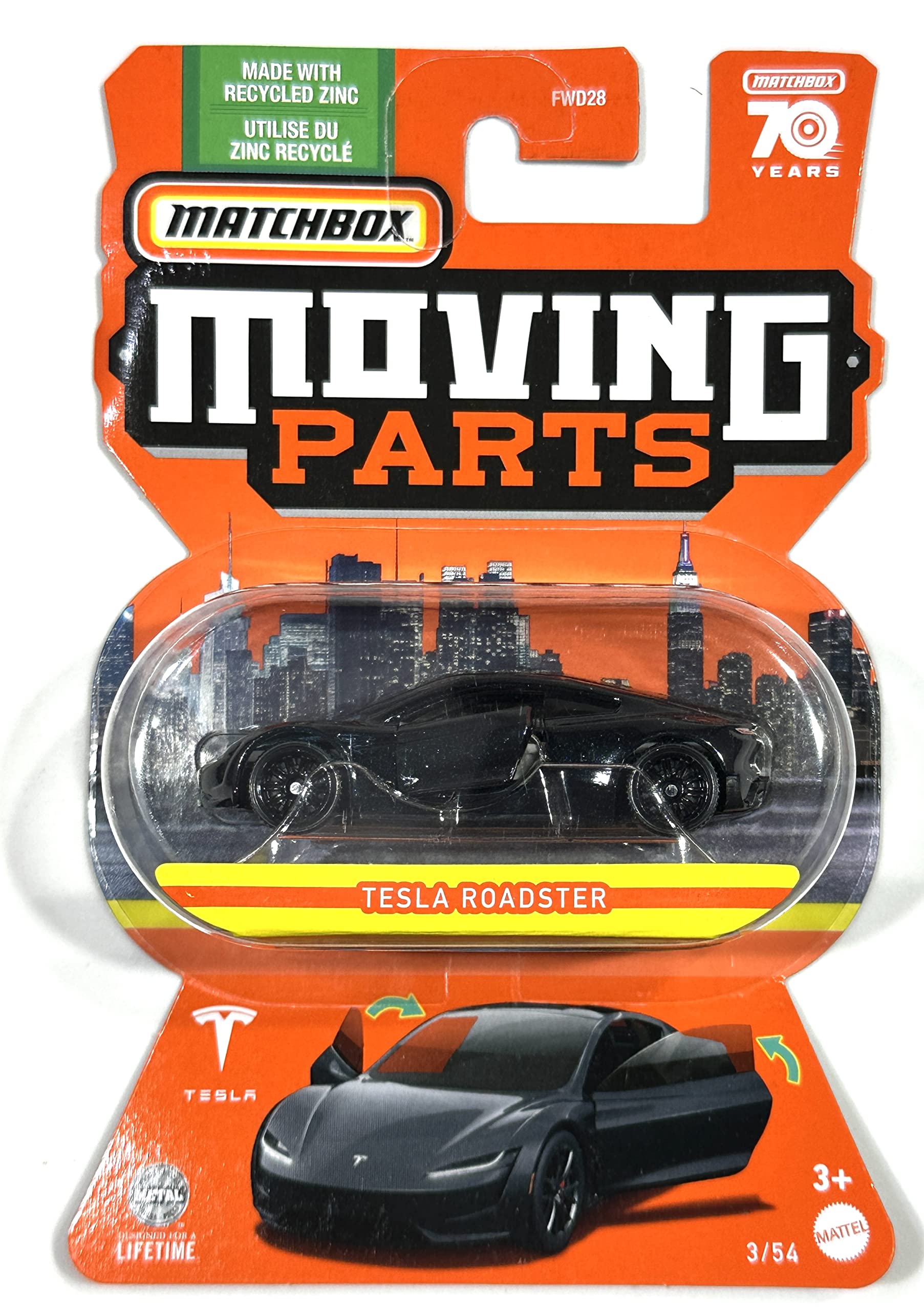 Matchbox - Moving Parts - 2023 - Tesla Roadster - Black - 3/54-70 Years - Mint/NrMint - Ships Bubble Wrapped in a Box with Fill