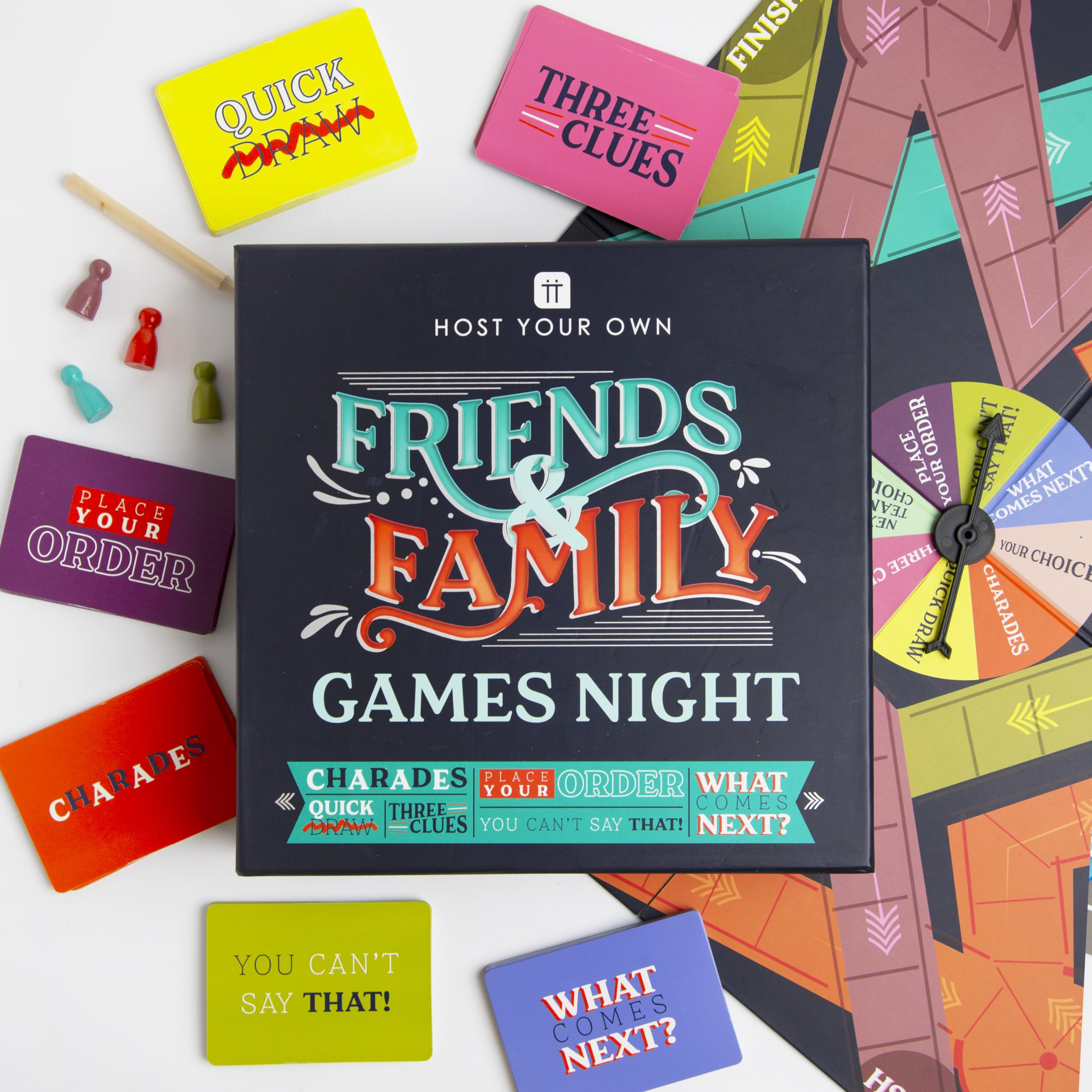 Talking Tables Friends & Family Games Night Board Game | 6 Classic Party Games Including Charades Drawing, Trivia Questions for Kids, Adults, Gift,Blue