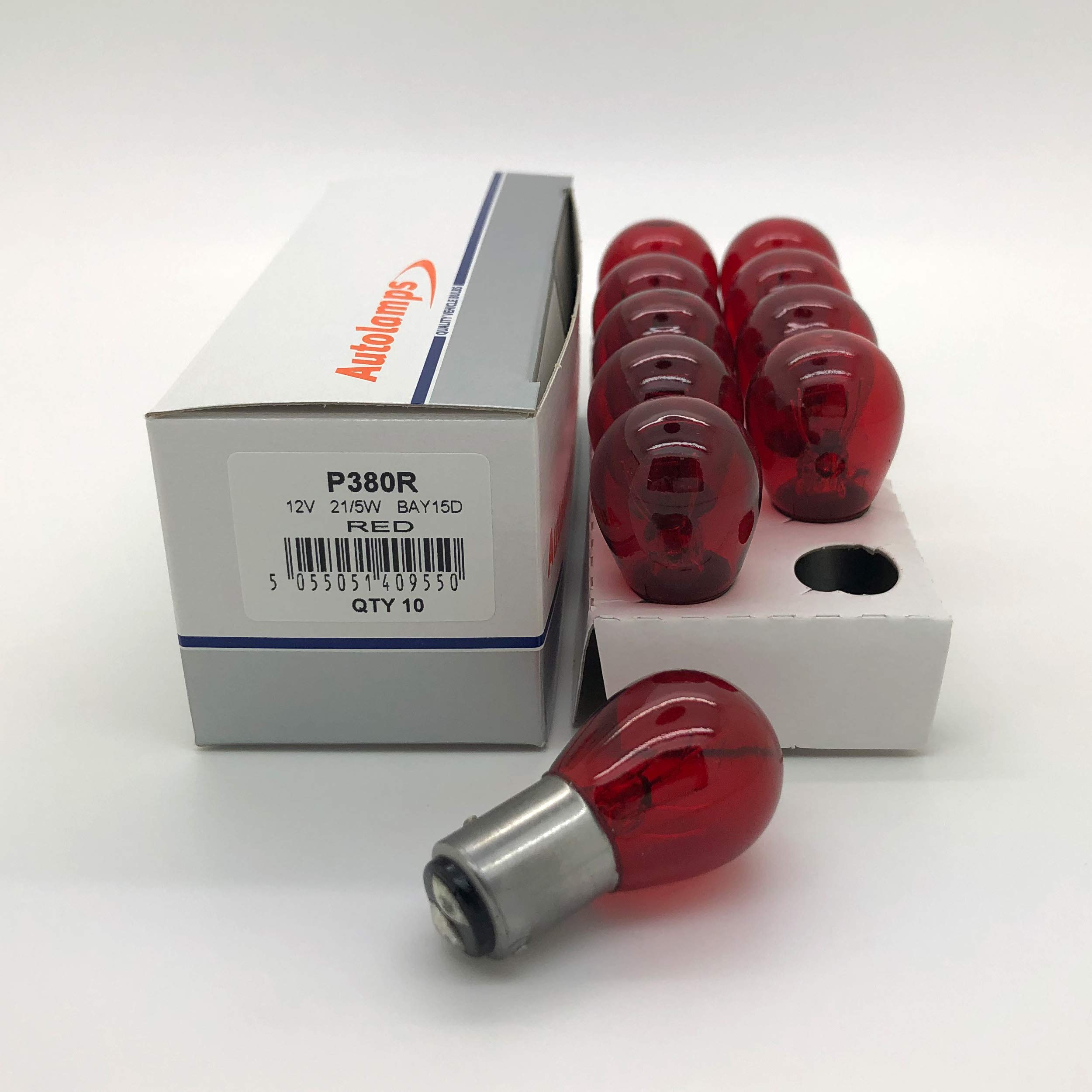 10 x Autolamps 380R 12v 21/5w BAY15D Brake Stop & Tail Light Car Bulbs 380 Red