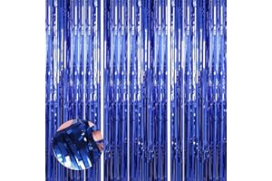 KEYALI 3 Pack 3.3 * 8.3 ft Foil Curtain Metallic Tinsel Fringe Curtains Photo Booth Props Backdrop for Birthday Wedding Engagement Baby Shower Christmas Holiday Celebration Party,Blue