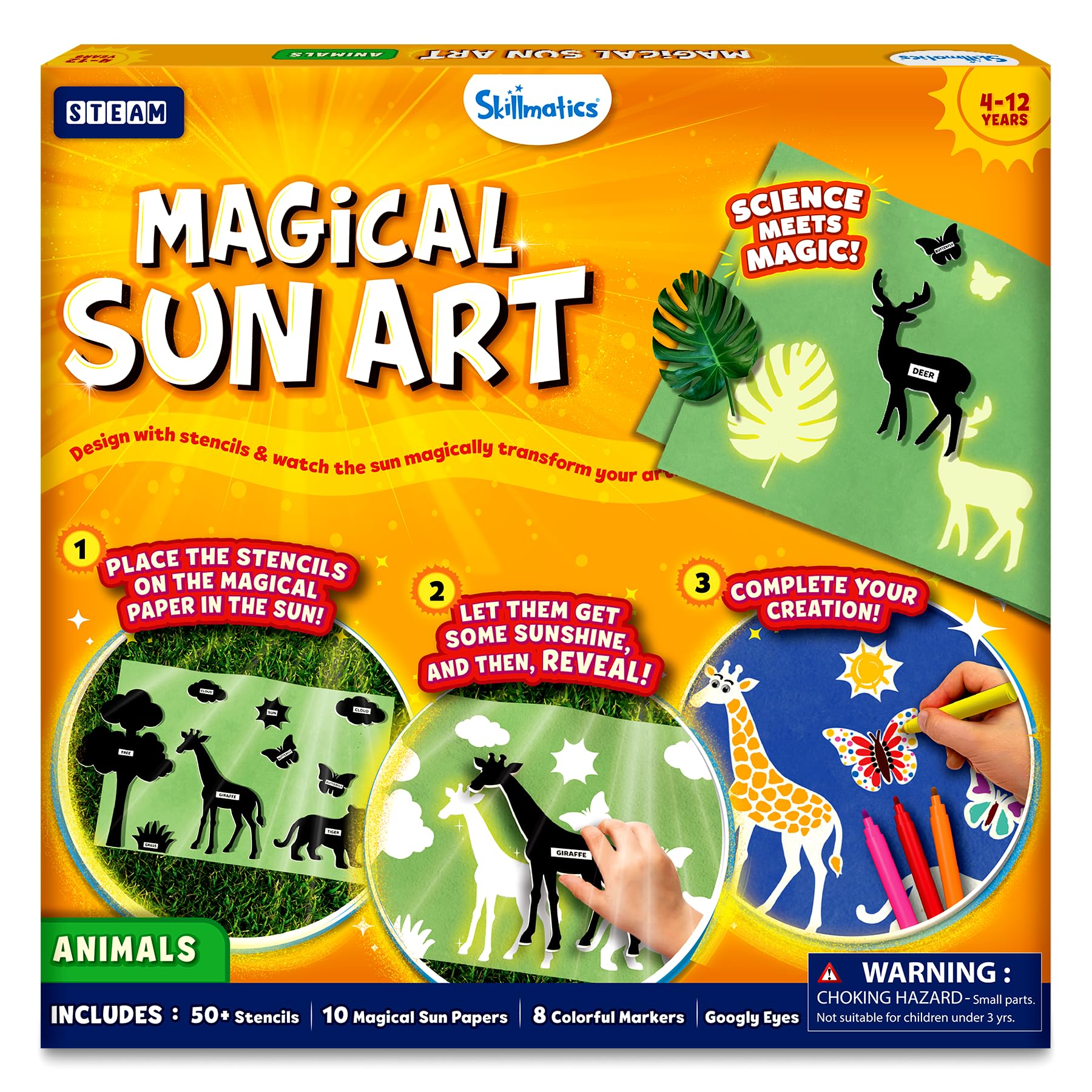 Skillmatics Sun Paper Art Kit - STEM Craft Kit for Kids with Decorative Paper, Stencils & Markers, Create with Sunlight, Mess-Free, Indoor Fun, Easter Gifts for Ages 4, 5, 6, 7, 8, 9, 10, 11, 12