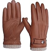 BISON DENIM Sheepskin Leather Gloves for Men, Winter Warm Touchscreen Gloves with Cashmere Lining, Driving Motorcycle Gloves
