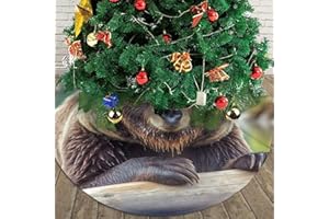 Grizzly Bear Christmas Tree Skirt 48" Plush Soft Artificial Tree Mat Cover Merry Christmas Xmas Tree Skirt for Christmas Deco