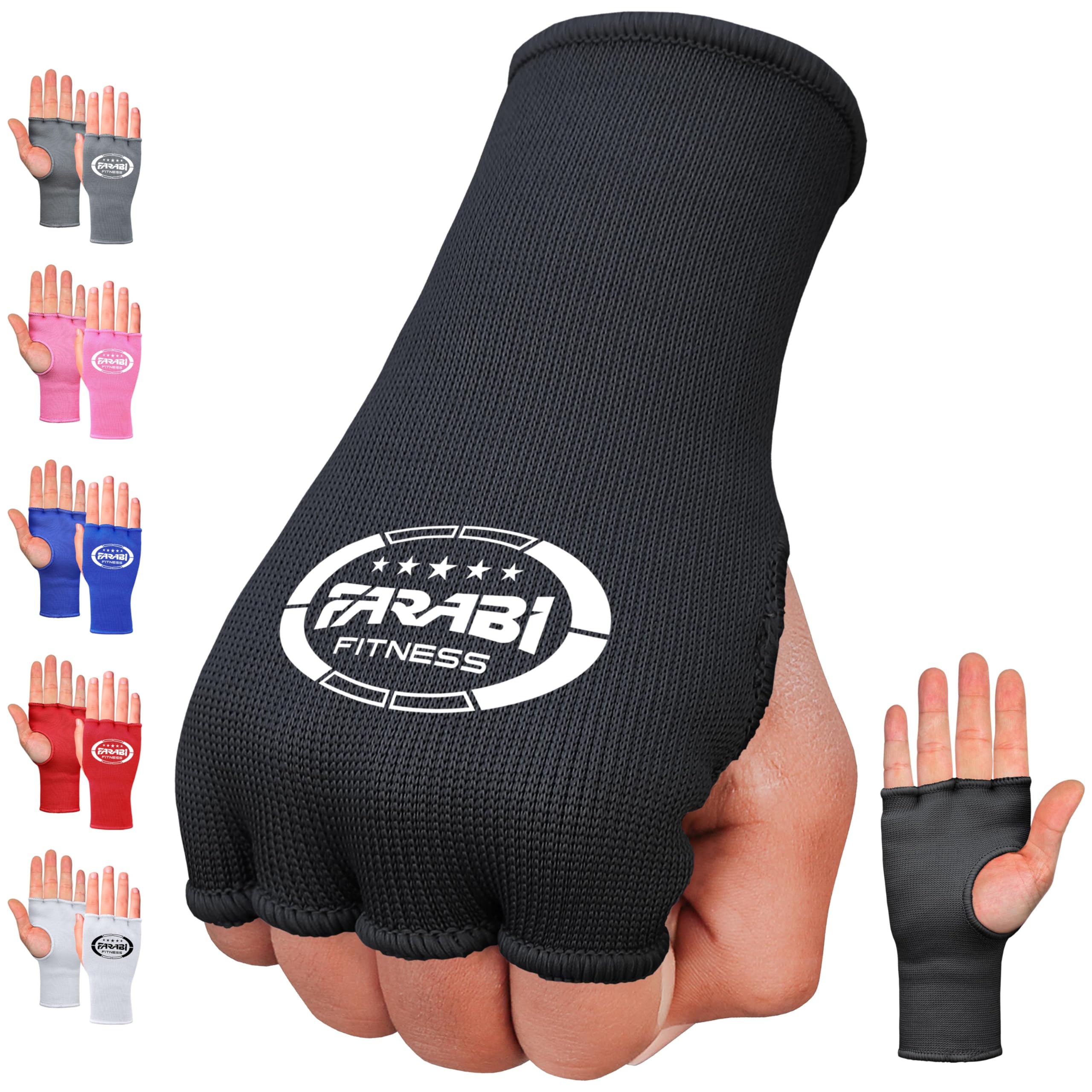 Farabi Sports Boxing Hand Wraps Half Finger Elasticated Inner Gloves for Punching Boxing Bandages Ideal for MMA, Muay Thai, Training, Combat Sports, Kickboxing and Martial Arts (Black, L/XL)