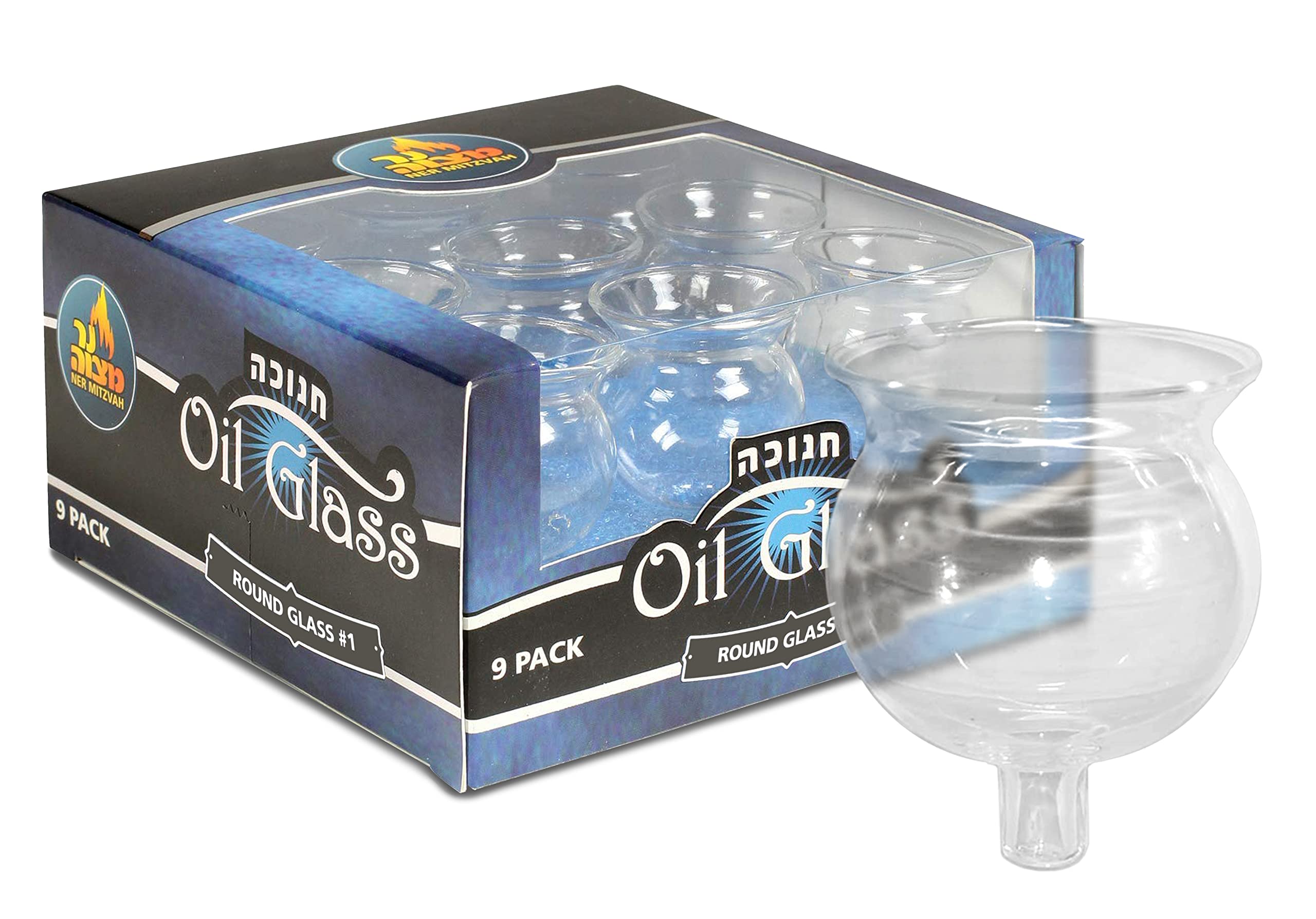 Ner Mitzvah Hanukkah Menorah Glass Oil Cups – Elegant Holders for Oil for Shabbos and Chanukah – Durable Quality, Long-Lasting - (9 Pack)
