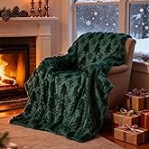 JarThenaAMCS Winter Throw Blanket 50 x 60 Inch Green 3D Christmas Tree Snowflake Plush Faux Fur Jacquard Blanket for Xmas Winter Holiday Home Bed Sofa Couch Chair Birthday Gift