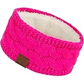 C.C Winter Fuzzy Fleece Lined Thick Knitted Diagonal Stripes Criss-Cross Pattern Headband Headwrap (HW-2060)