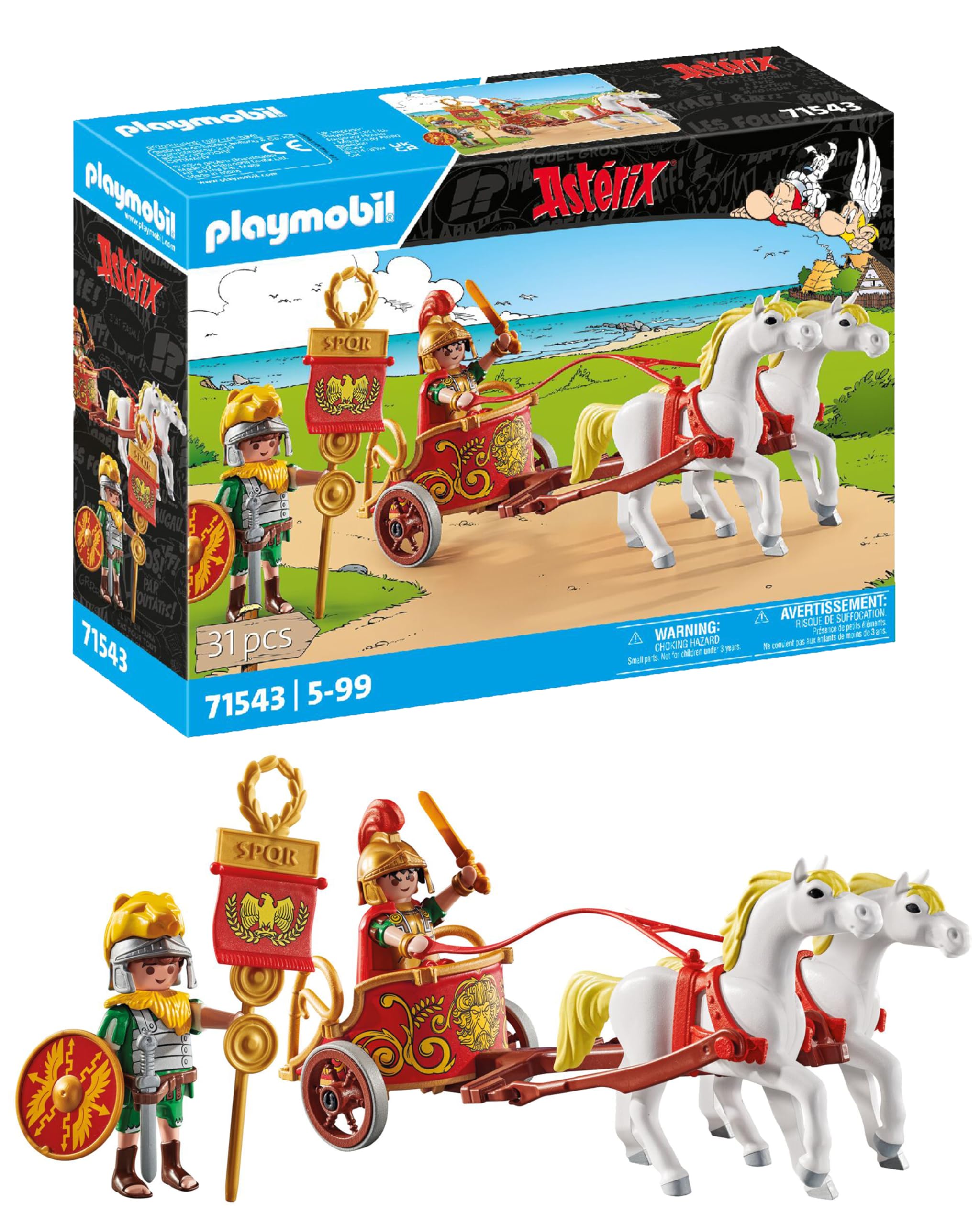 Playmobil 71543 Asterix: Roman Chariot, journey through the land, including removable helmets, bracelets, and cloak, detailed play sets suitable for children ages 5+