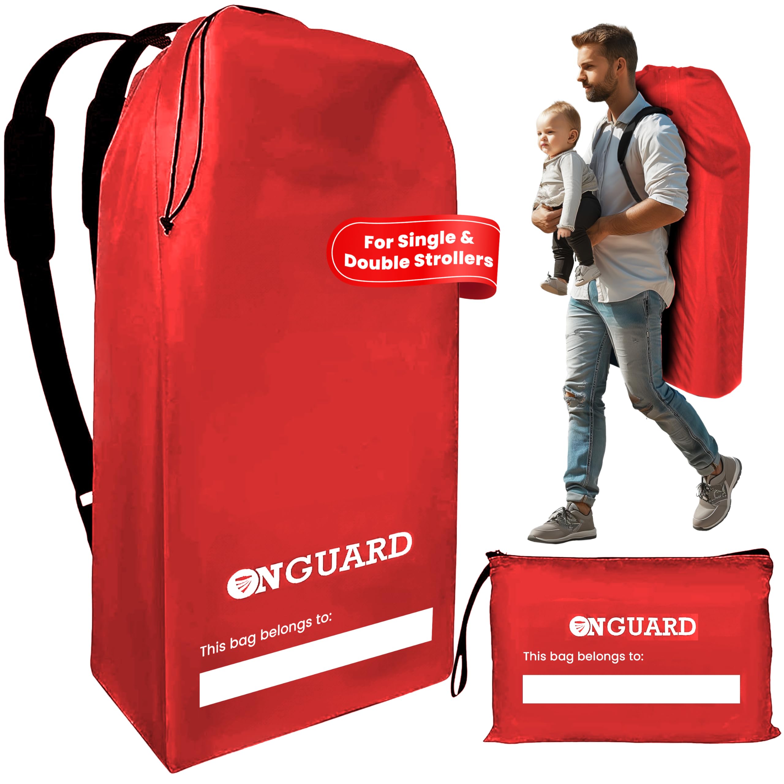 ONGUARD Waterproof Single and Double Stroller Bag for Airplane - Travel Stroller Cover - Airplane Stroller Travel System - Gate Check Stroller Bag - Baby Airplane Essentials - Red