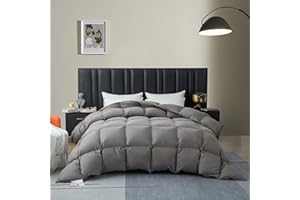 HYVIF Luxury Summer Down Comforter Queen Size 650fill-Summer Duvet InsertLightweight High Fill Power- Fluffy & Comfortable Gray - Queen Size (90 "X 90")
